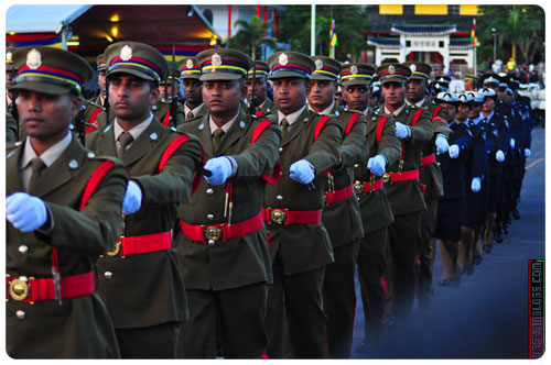 Soldiers marching away