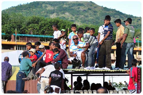 Blame who? Police officers had to intervene to get them off the roof.