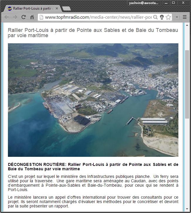 traffic ferry boat sytem to and from Port Louis