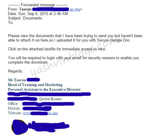 Phishing mail from Mauritian Educational Institution