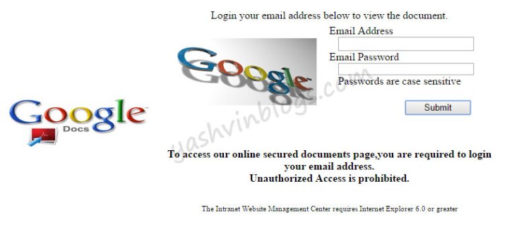 Phishing login page