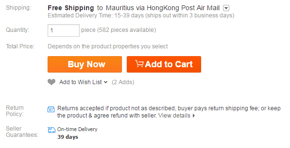 AliExpress shipping to Mauritius